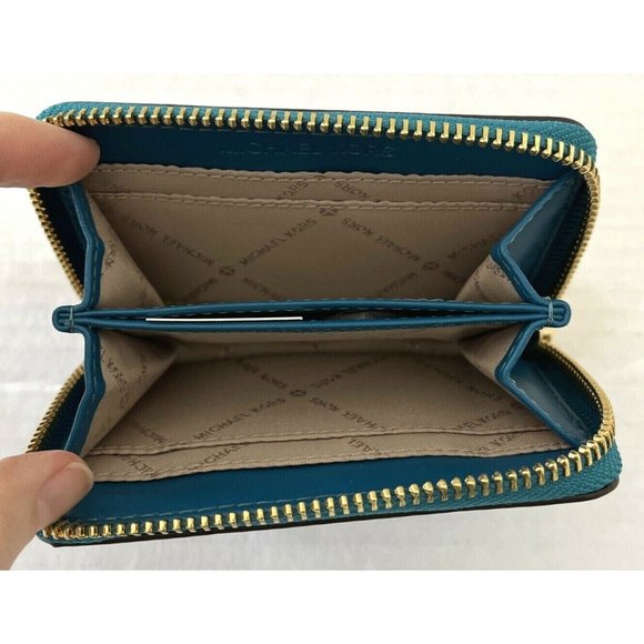 New Michael Kors Jet Set Travel Medium Card case wallet Brown / Lagoon - Picture 3 of 4